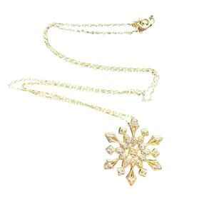 Snowflake Diamond Pendant Necklace Yellow Gold Flashed Sterling Silver Polished